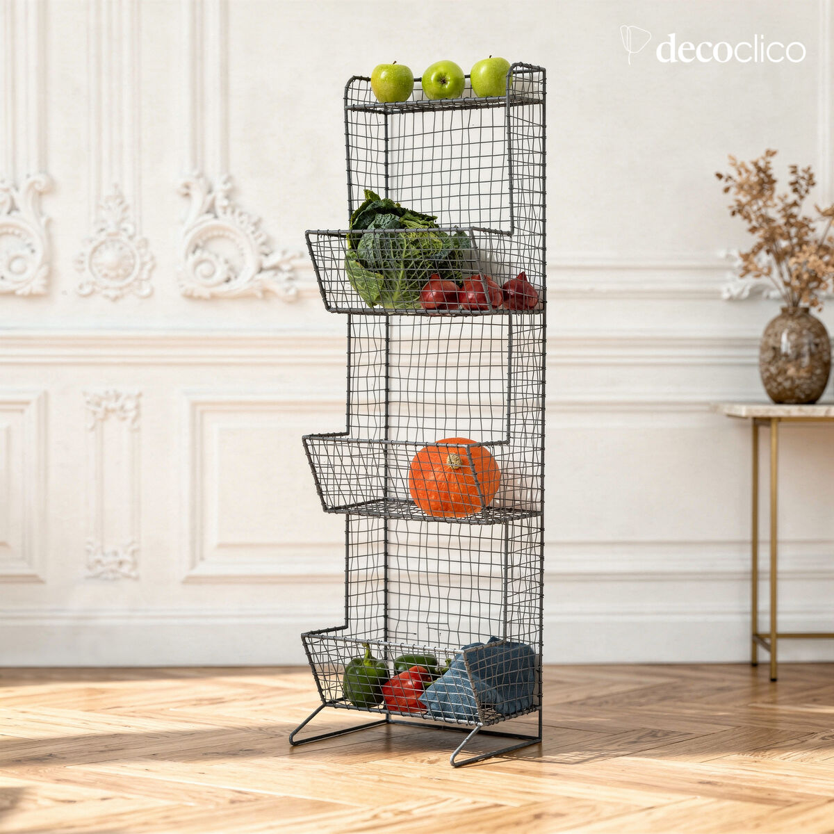 Etagère à poser en métal grillagé anthracite 3 paniers Greed
