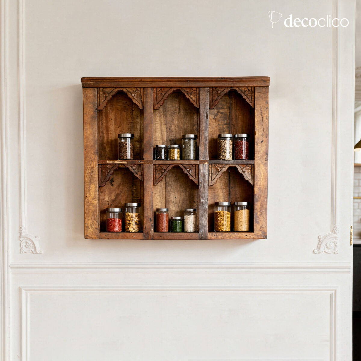 Étagère murale 6 niches en bois recyclé Pamir