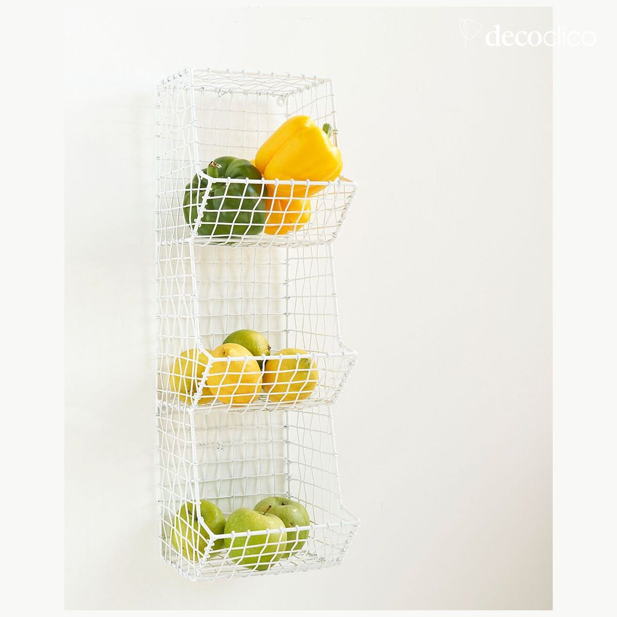 Etagère murale en métal grillagé finition blanc mat 3 paniers Greed