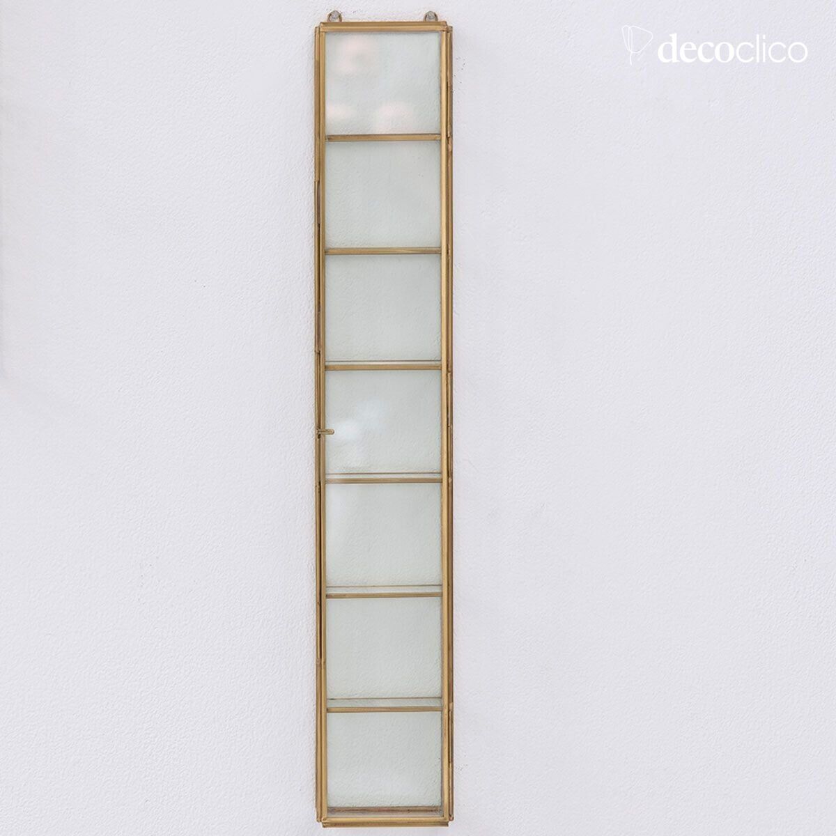 Etagère murale vitrine colonne en verre et laiton Mira