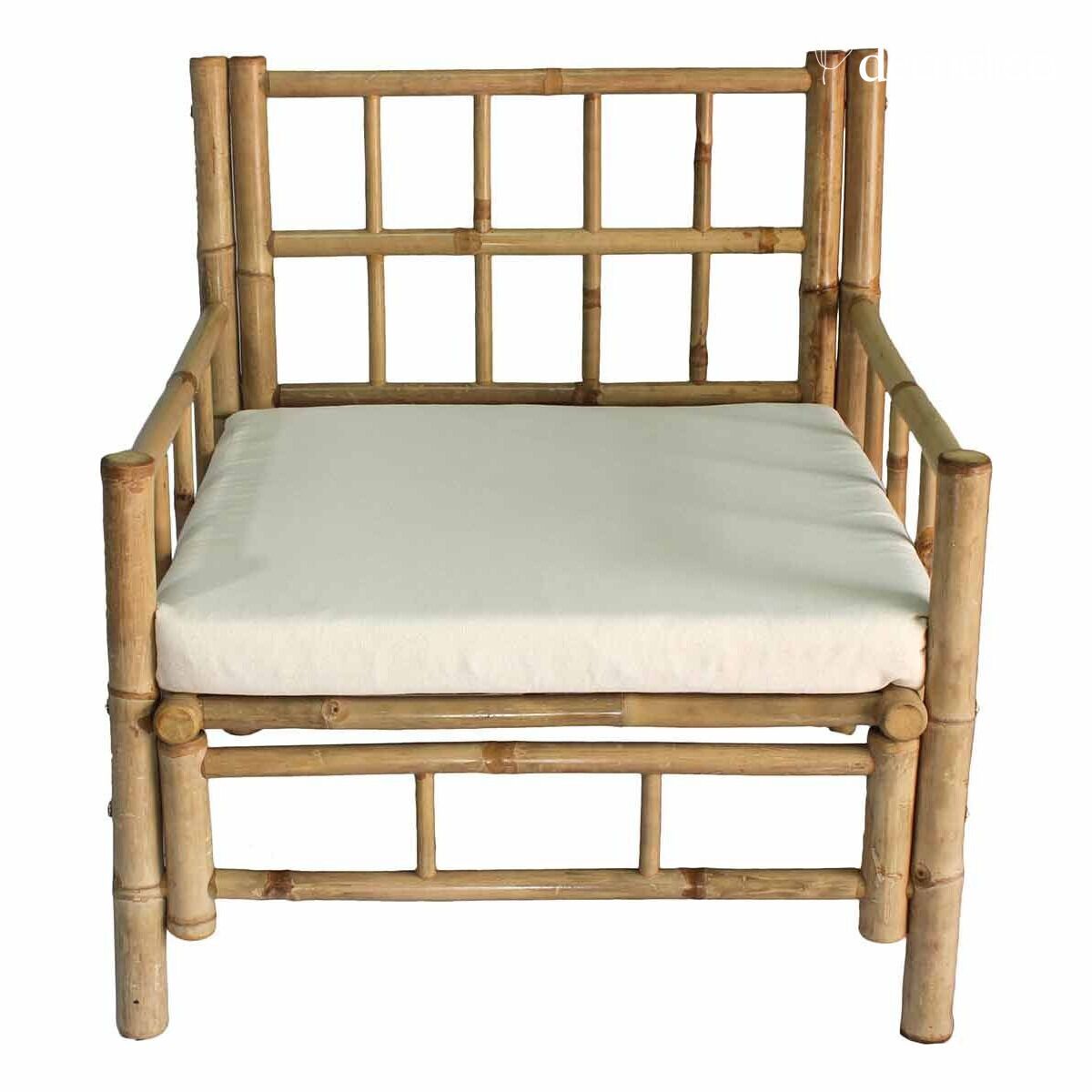 Fauteuil de jardin en bambou naturel avec coussin en coton canvas écru Taman