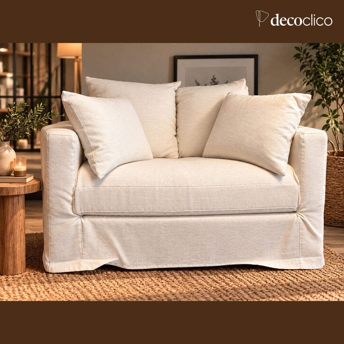 Fauteuil déhoussable en lin froissé Cap Breton blanc cassé - L 118
