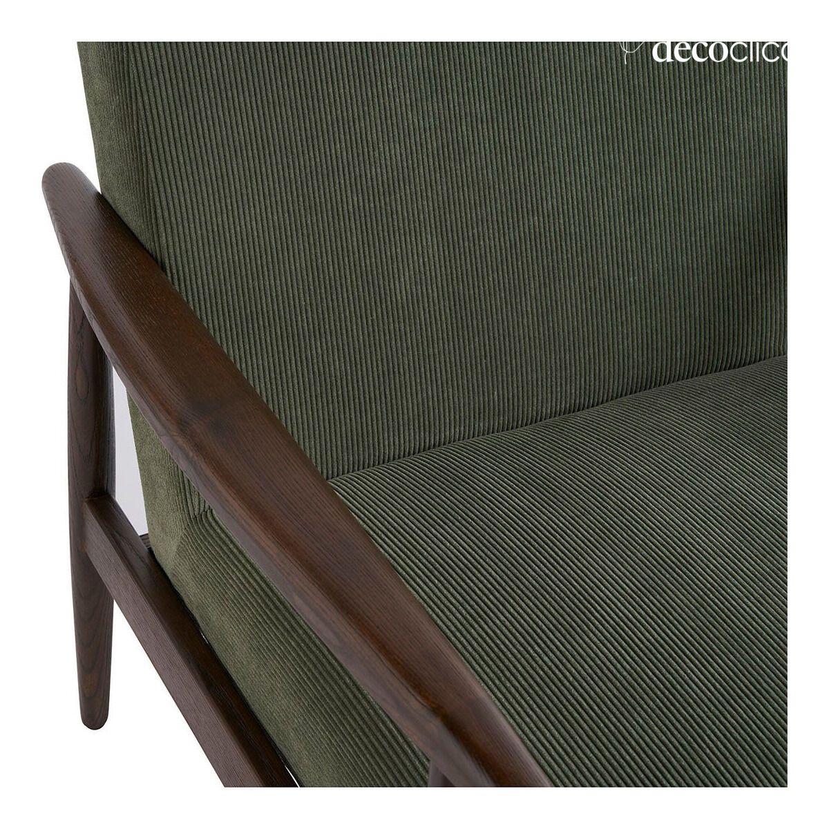 Fauteuil en frêne et velours côtelé kaki