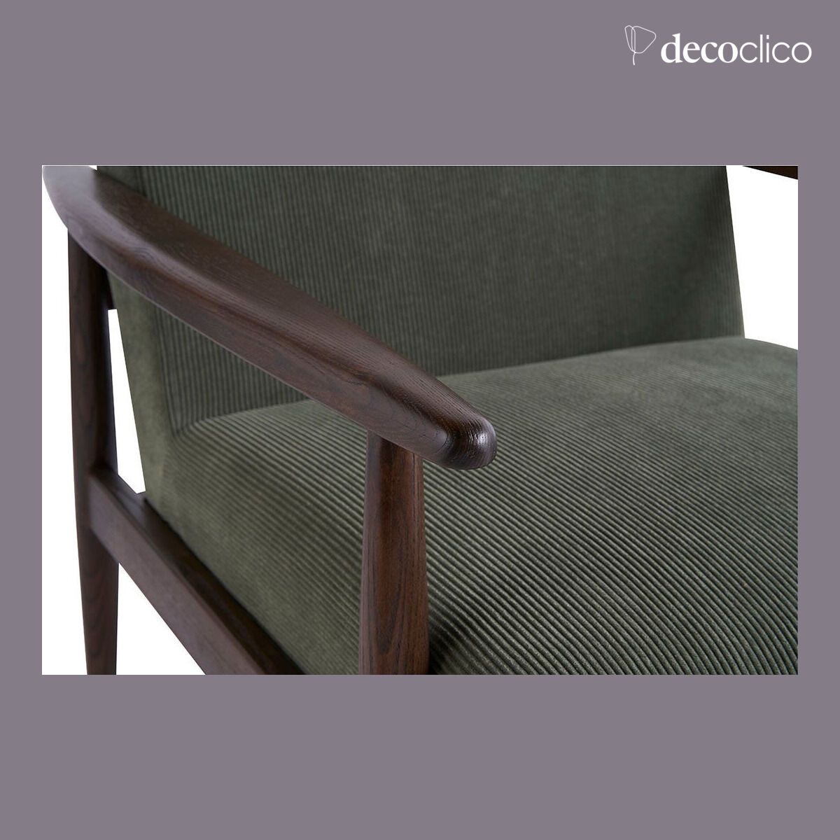 Fauteuil en frêne et velours côtelé kaki