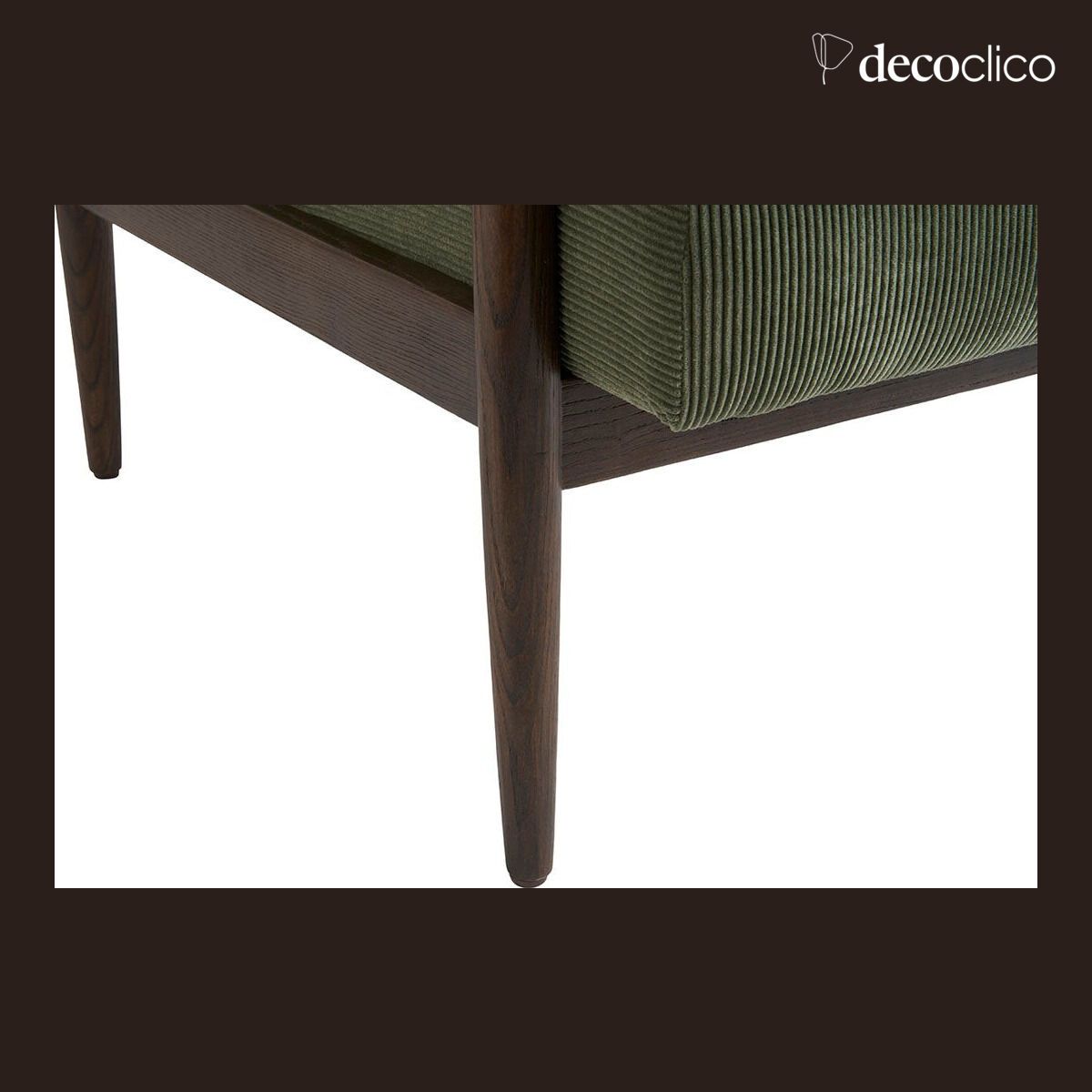 Fauteuil en frêne et velours côtelé kaki