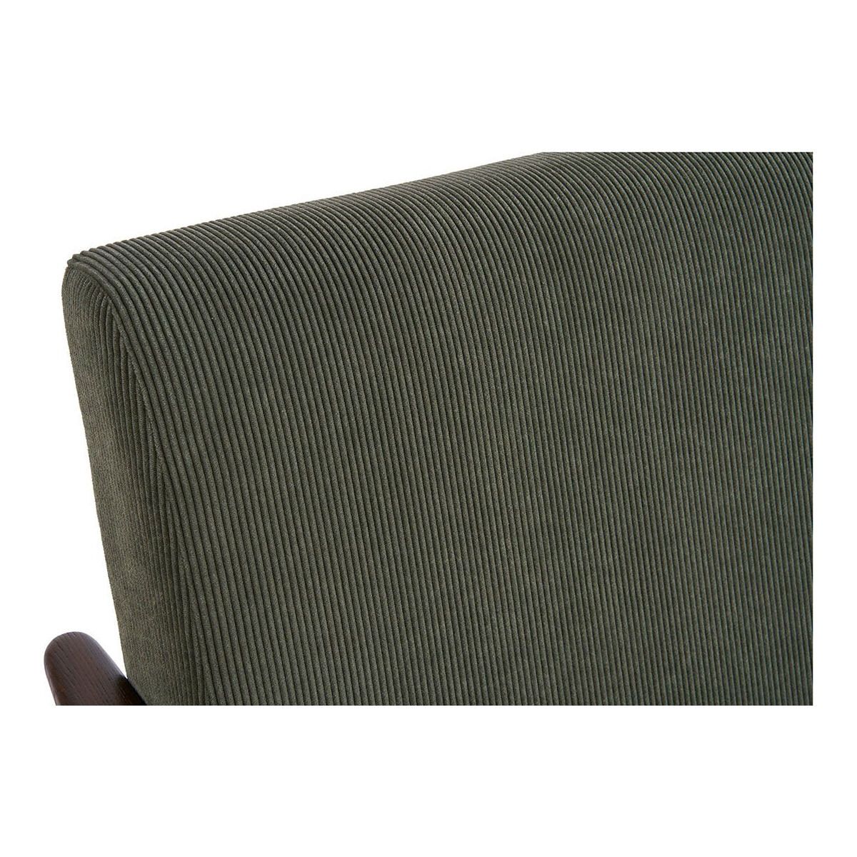 Fauteuil en frêne et velours côtelé kaki