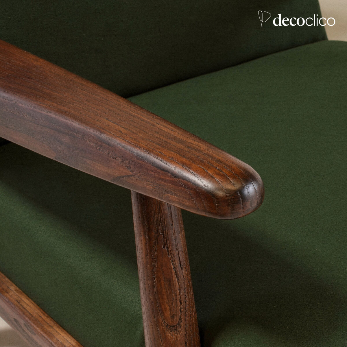 Fauteuil en frêne et velours vert