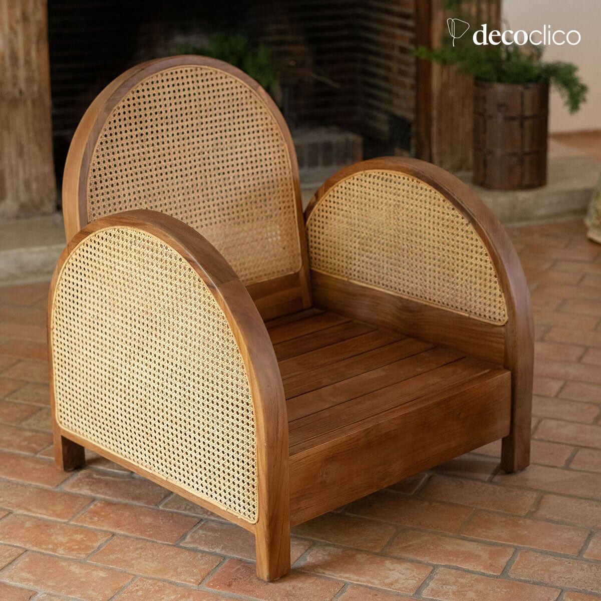 Fauteuil en teck et cannage rotin avec coussin d'assise Malaya