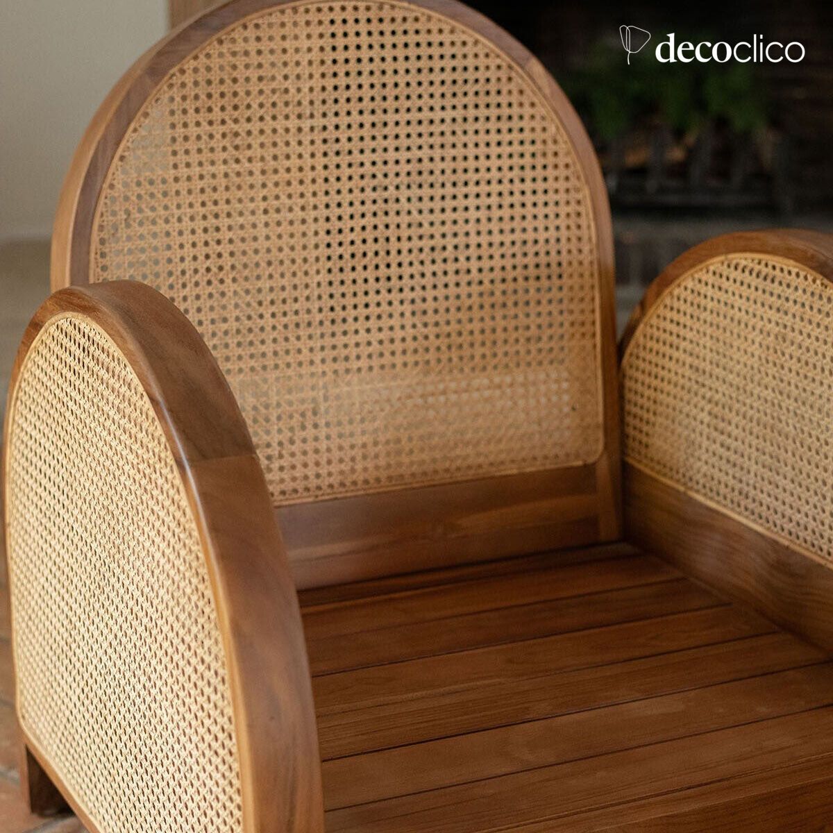 Fauteuil en teck et cannage rotin avec coussin d'assise Malaya