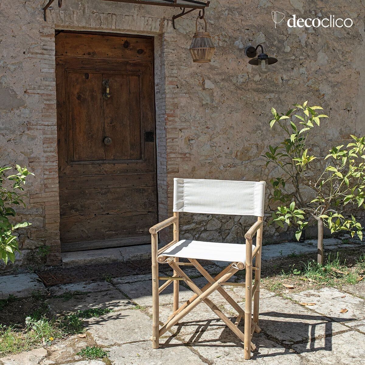 Fauteuil régisseur en bambou naturel tissu crème Taman