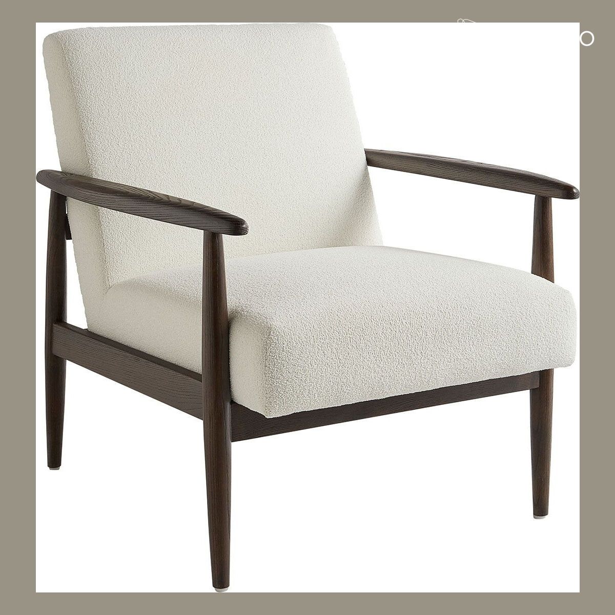 Fauteuil van beige essenhout en bouclette