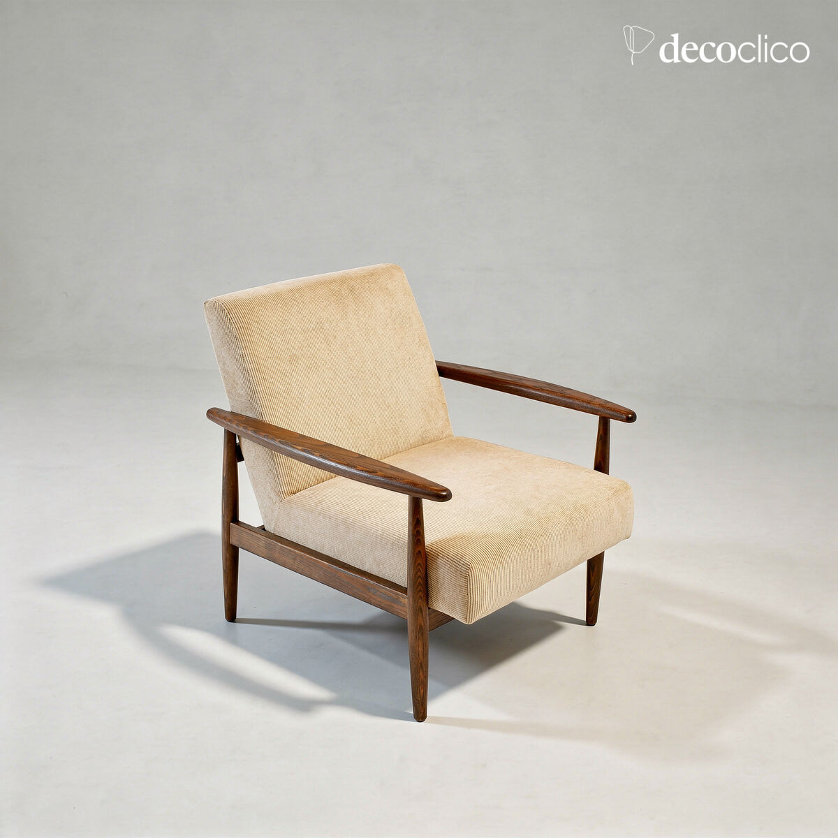 Fauteuil van beige essenhout en ribfluweel