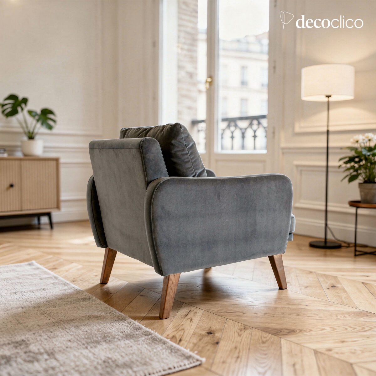 Fauteuil van grijs fluweel