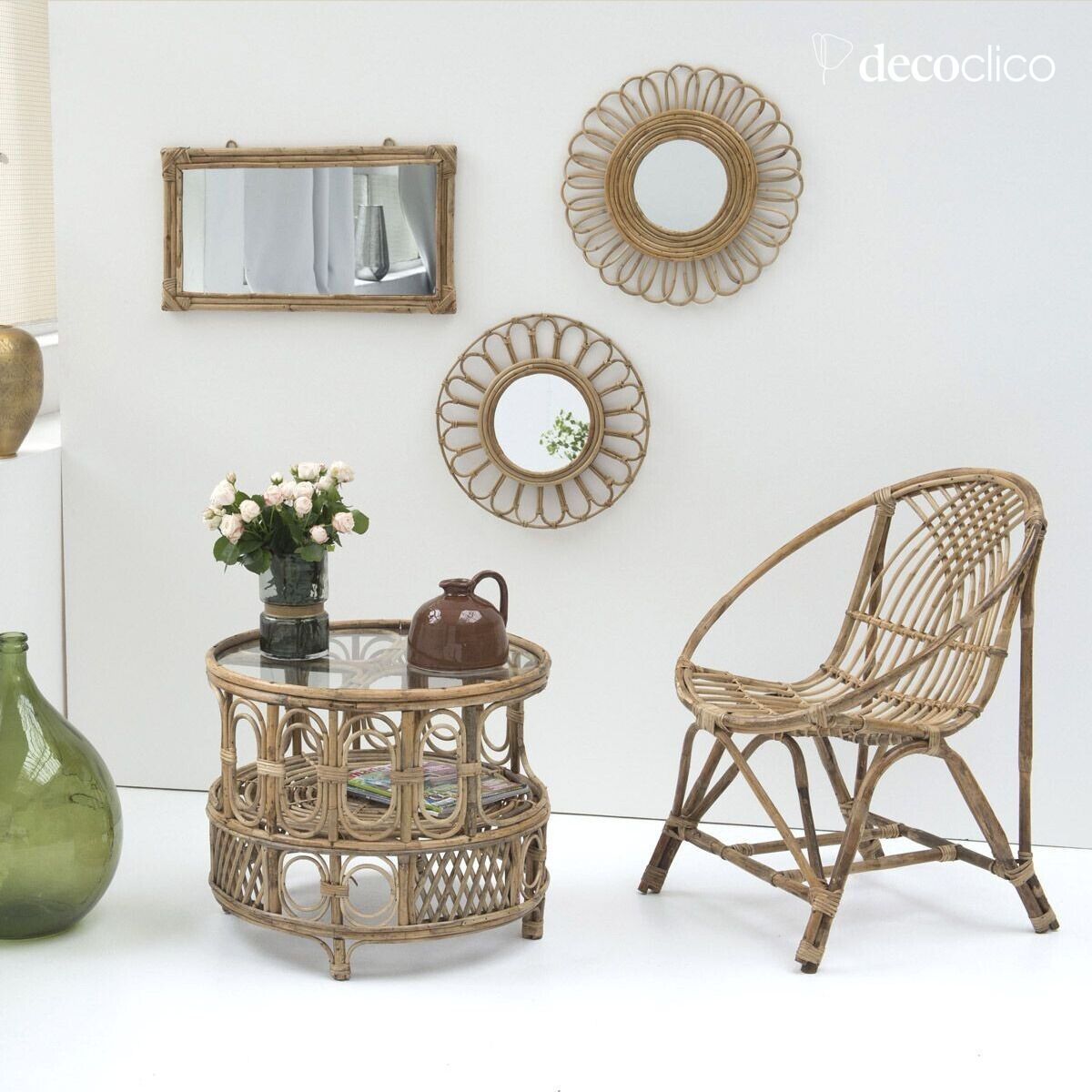 Fauteuil vintage en rotin naturel Gigi