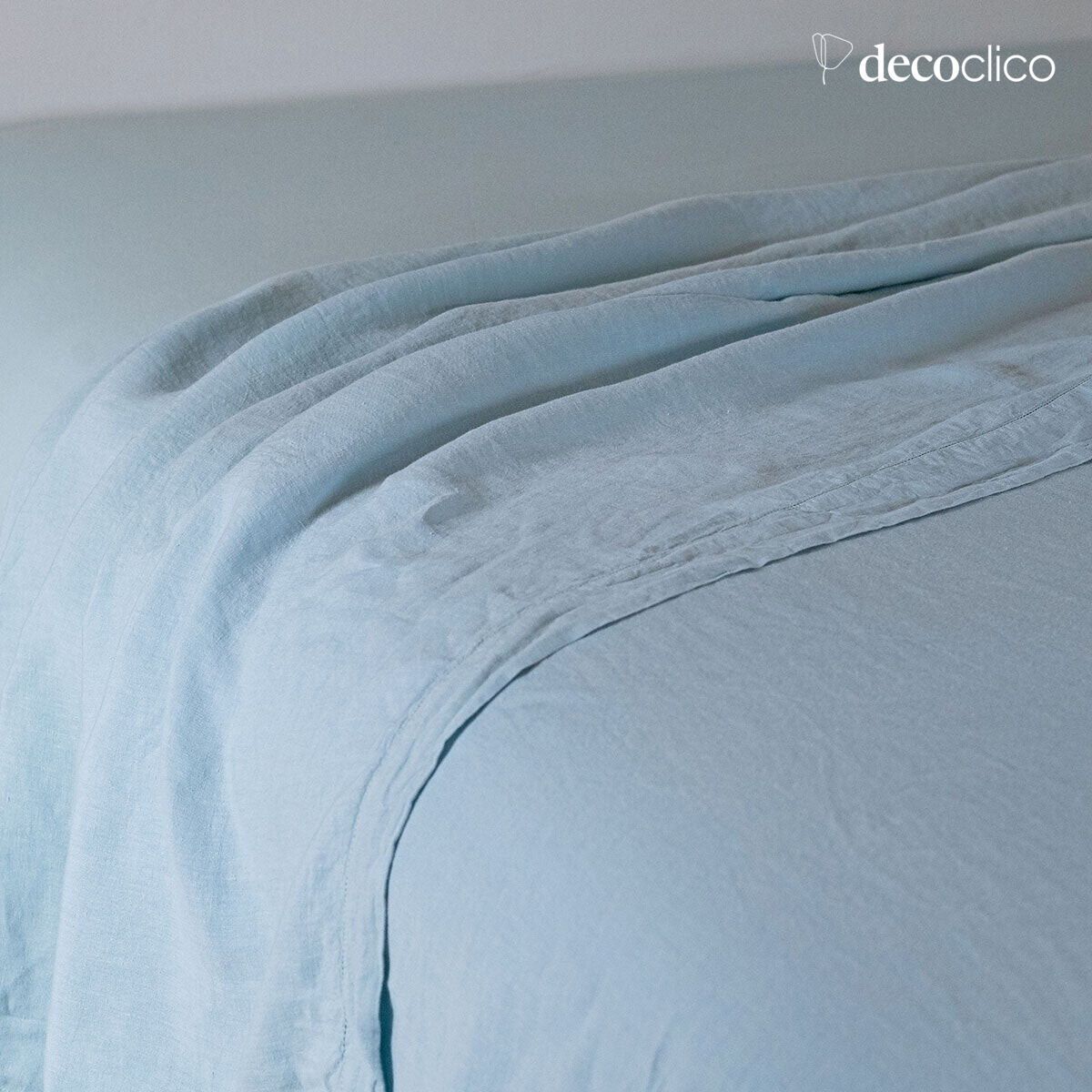 Flachlaken aus gewaschenem Leinen in Eisblau mit Lochmuster - 240 x 300 cm Oslo