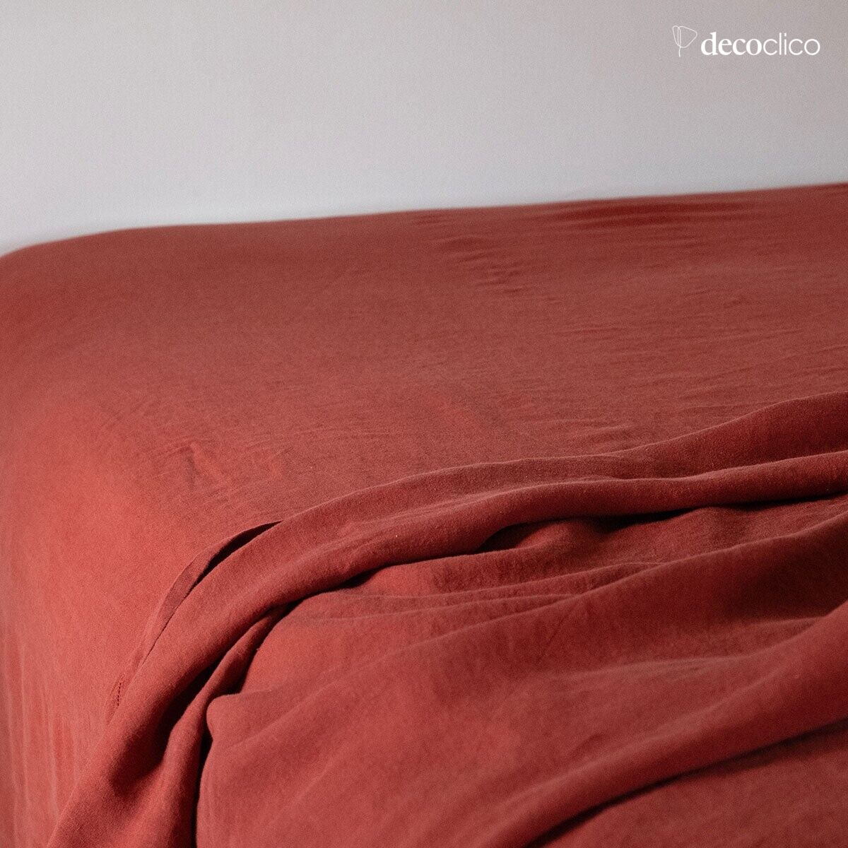 Flat linen sheet, washed terracotta with openwork finish - 240x300 cm Oslo