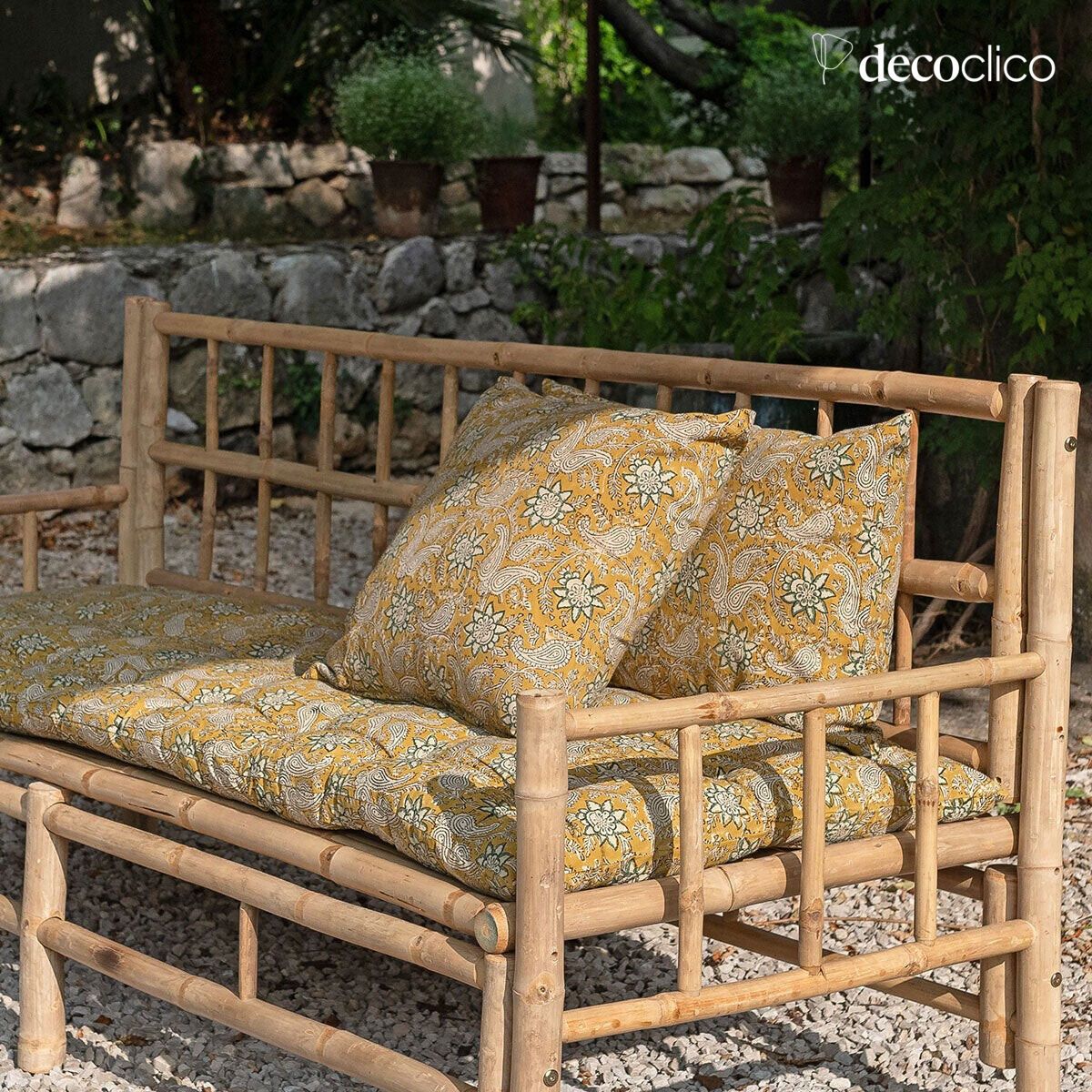 Futon-Bodenmatte aus Blockprint-Baumwolle mit gelber Dominante Pamir