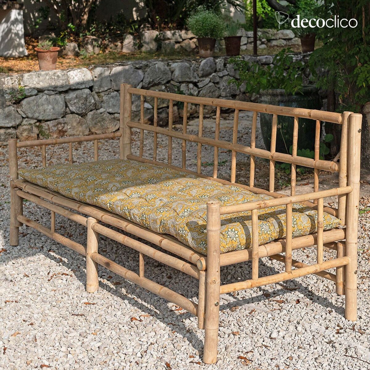 Futon floor mattress in block print cotton, predominantly yellow Pamir