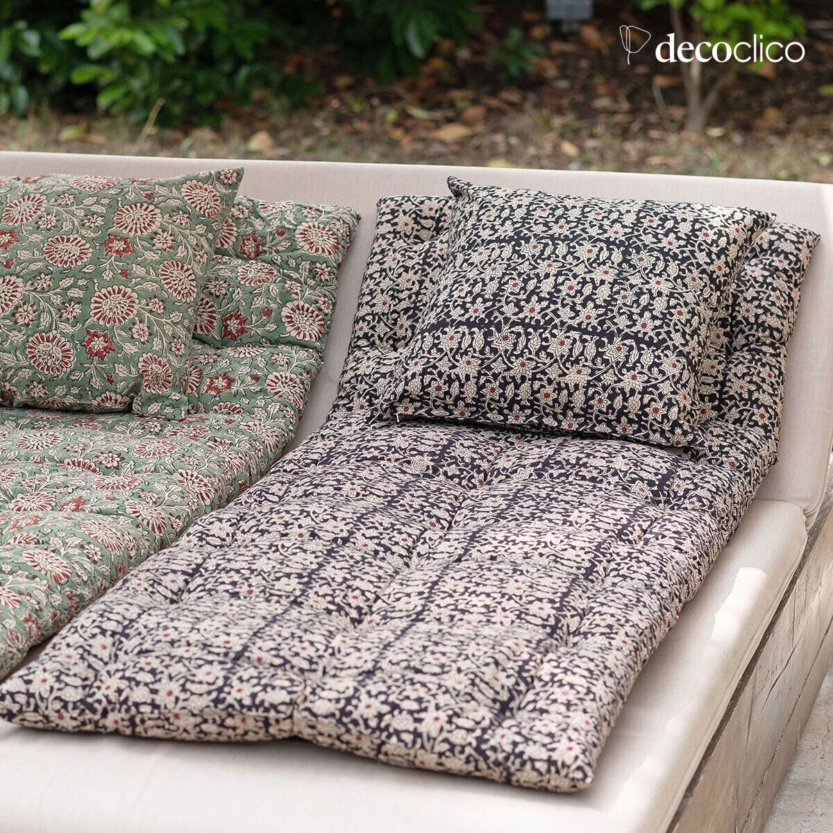 Futon matelas de sol en coton block print dominante charbon Pamir