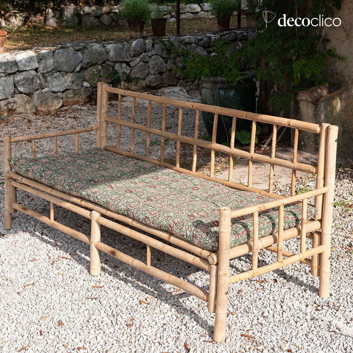 Futon vloermat in katoenen blokprint, dominant groen Pamir