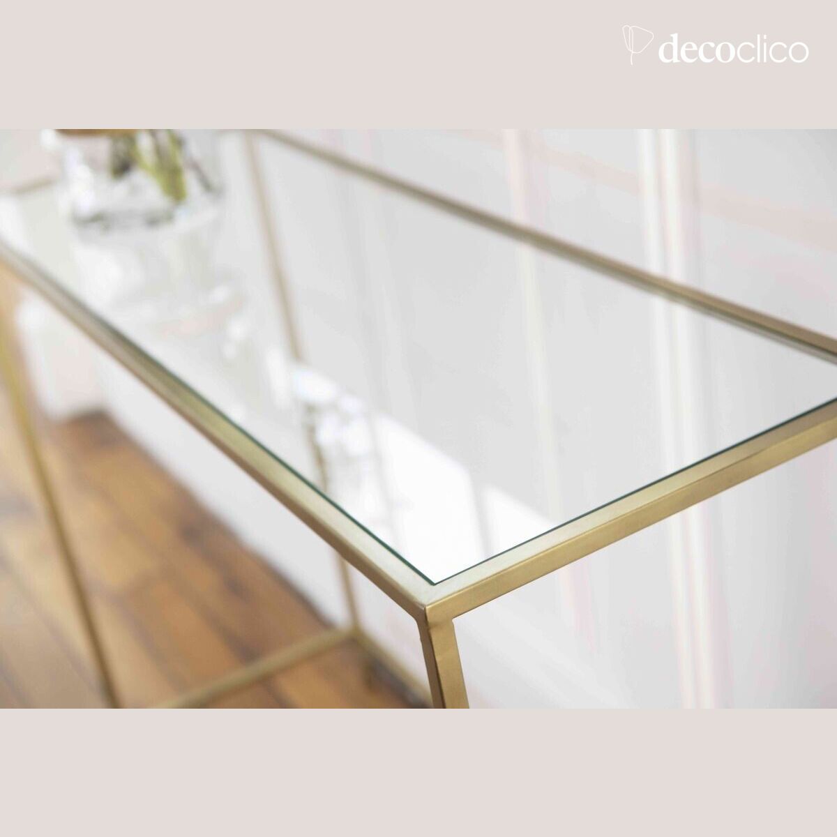 Glas en messing metalen console met gouden afwerking Mira