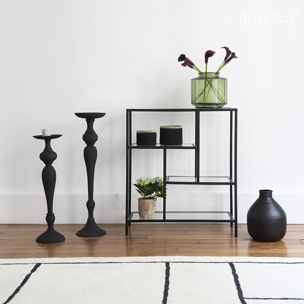 Glas en metalen console met matzwarte afwerking Mira