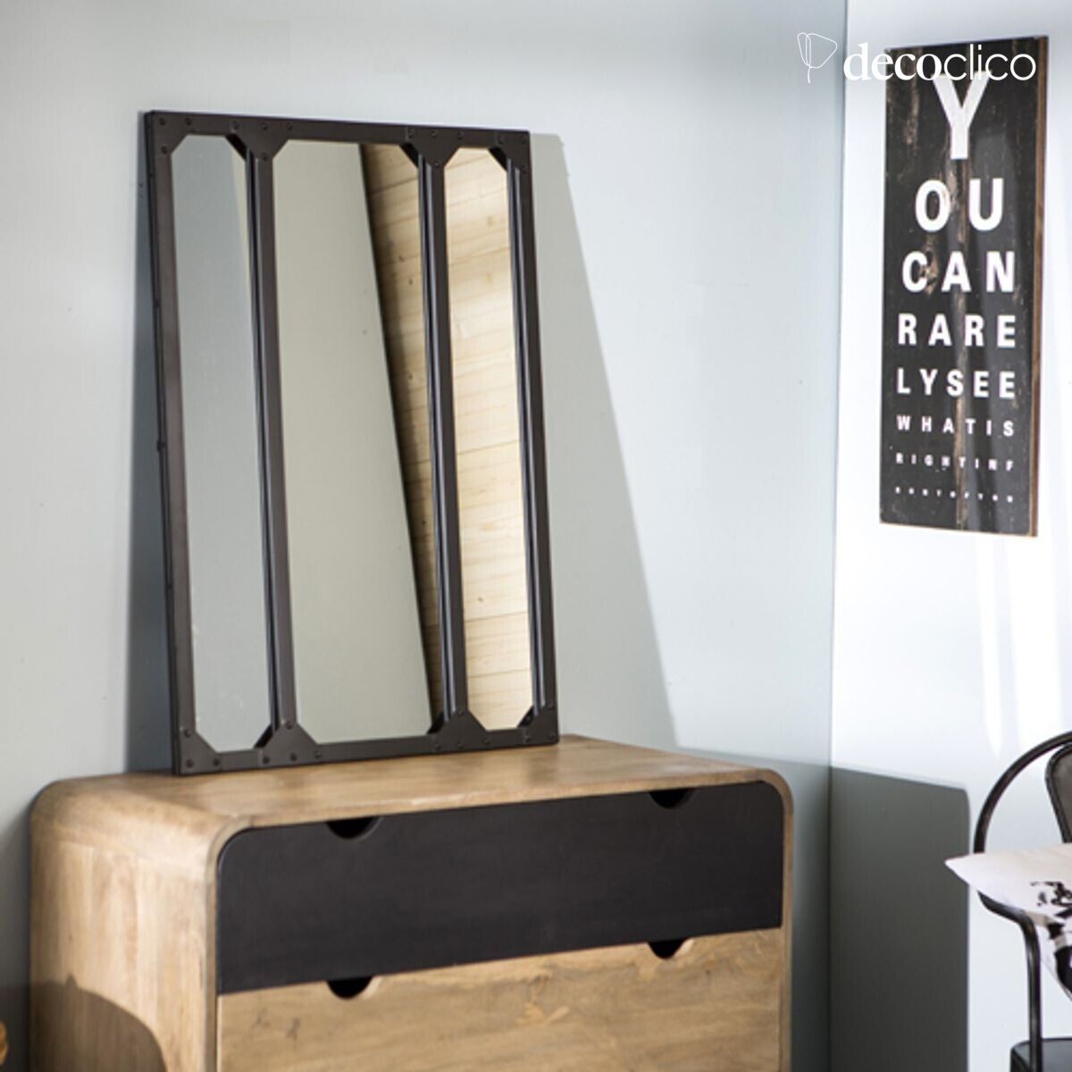 Glass mirror, black rectangular metal frame, 60 x 83 cm  Bricklane