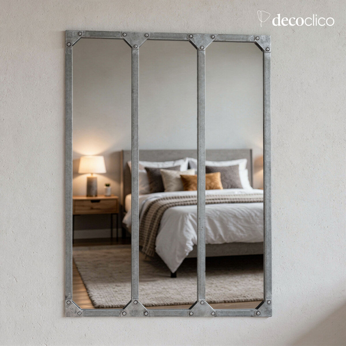 Glass mirror, rectangular metal workshop, zinc finish, 60 x 83 cm  Bricklane