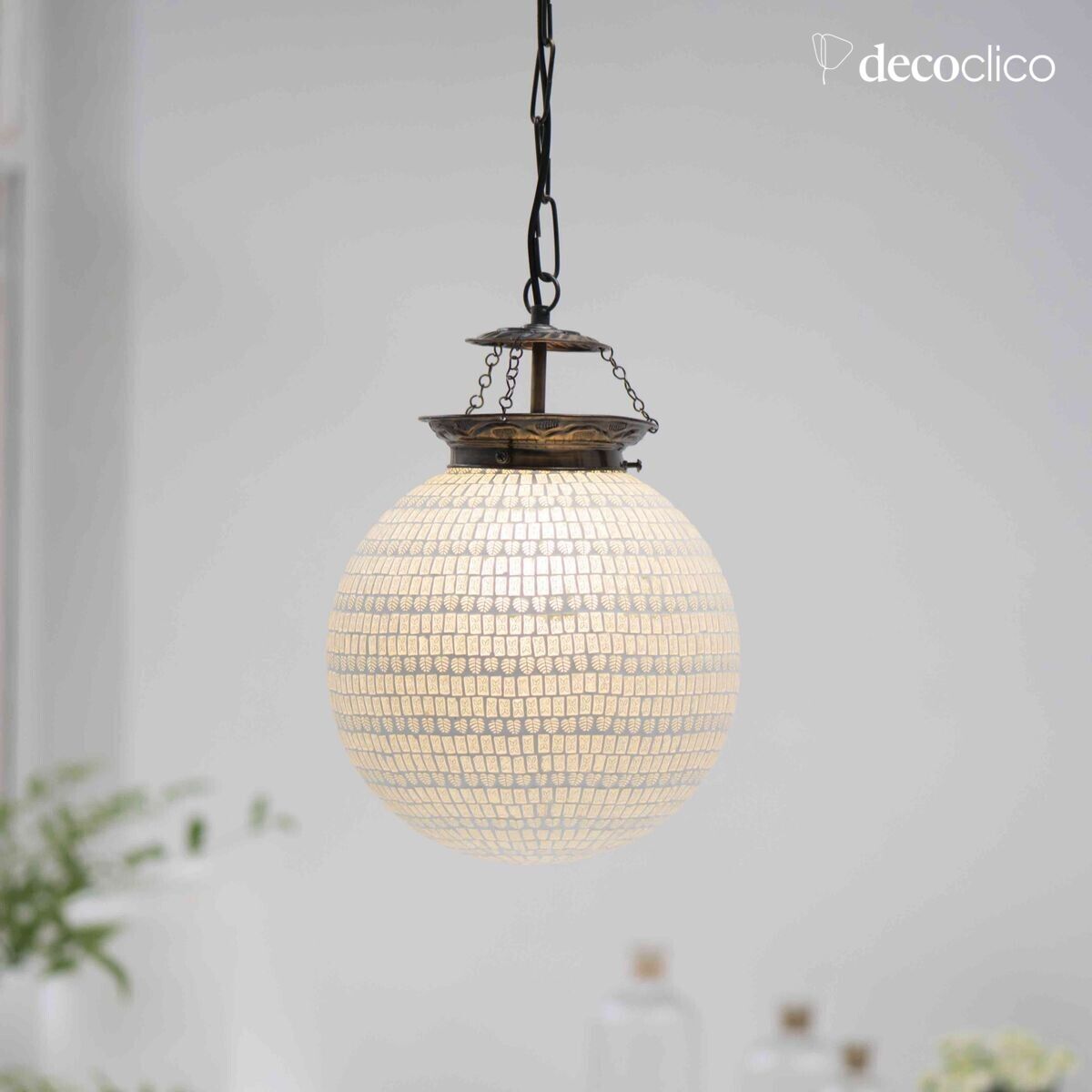 Glass mosaic ball pendant - white Bangalore