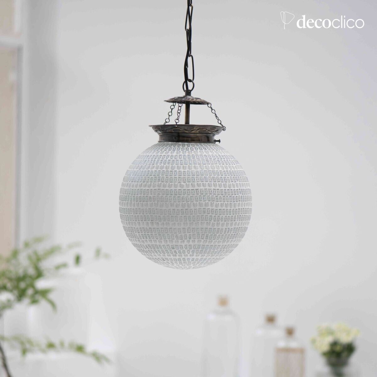 Glass mosaic ball pendant - white Bangalore