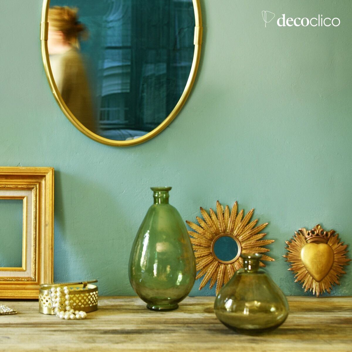 Glazen vaas met groen reliëf 29 x 17 cm