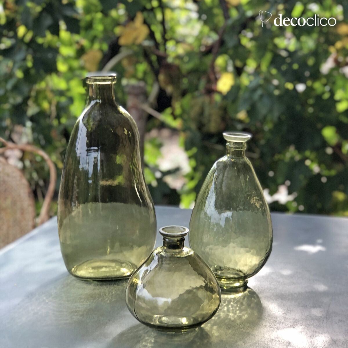 Green bumpy glass bottle jar 40 x 17 cm