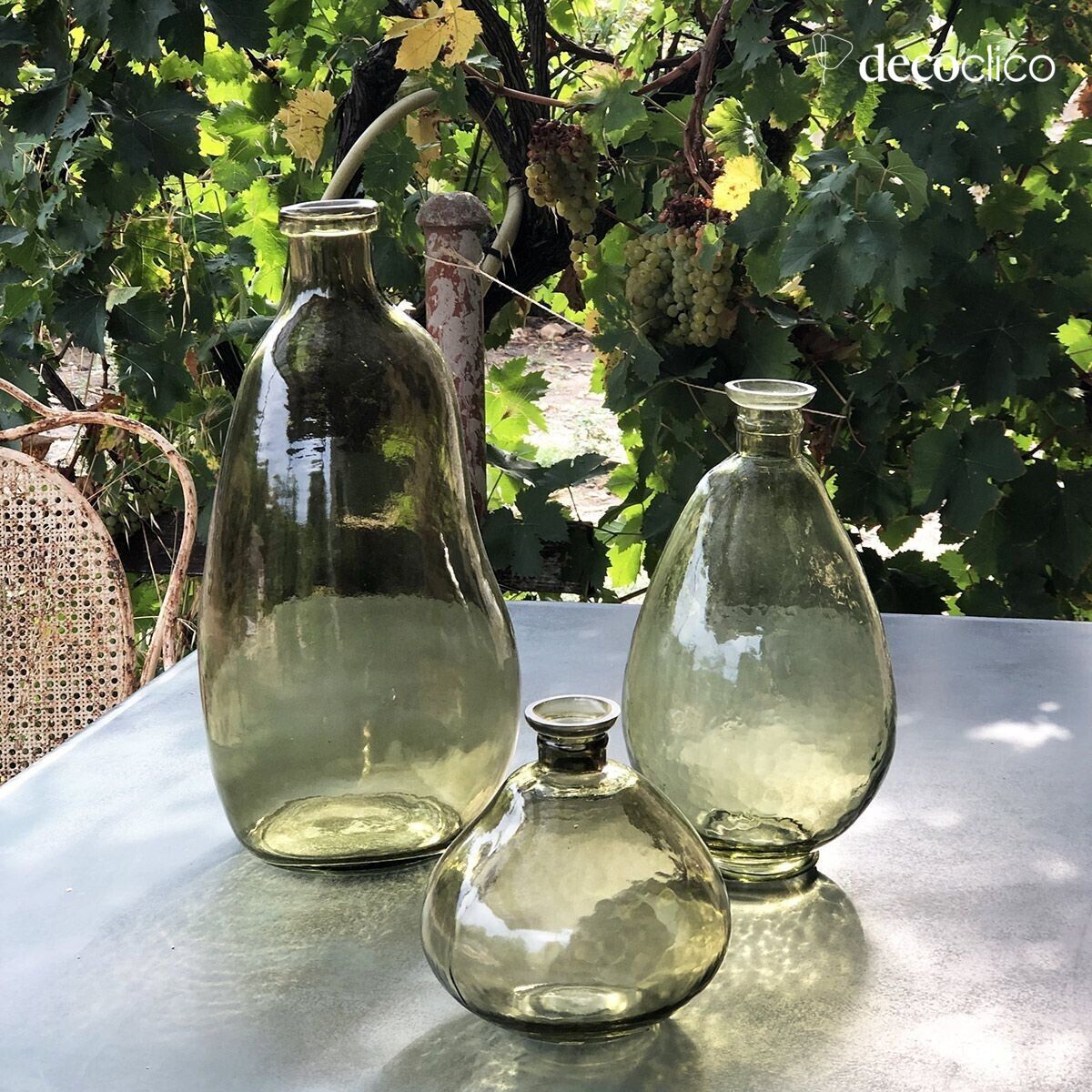 Green bumpy glass bottle vase 29 x 17 cm