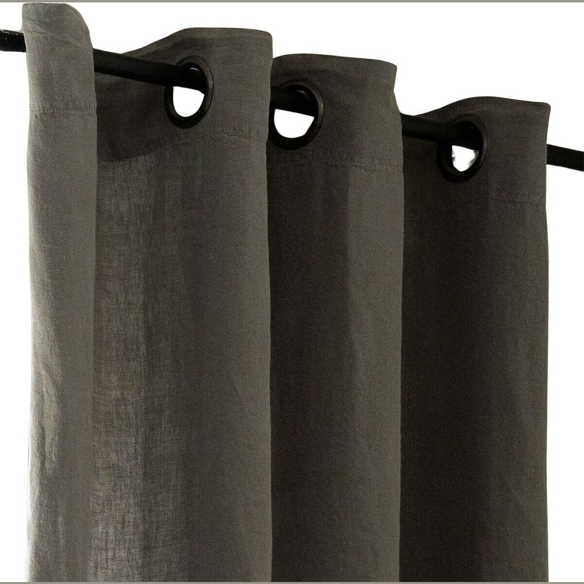 Grommet curtain in washed linen, gray-green - 140x280 cm Oslo