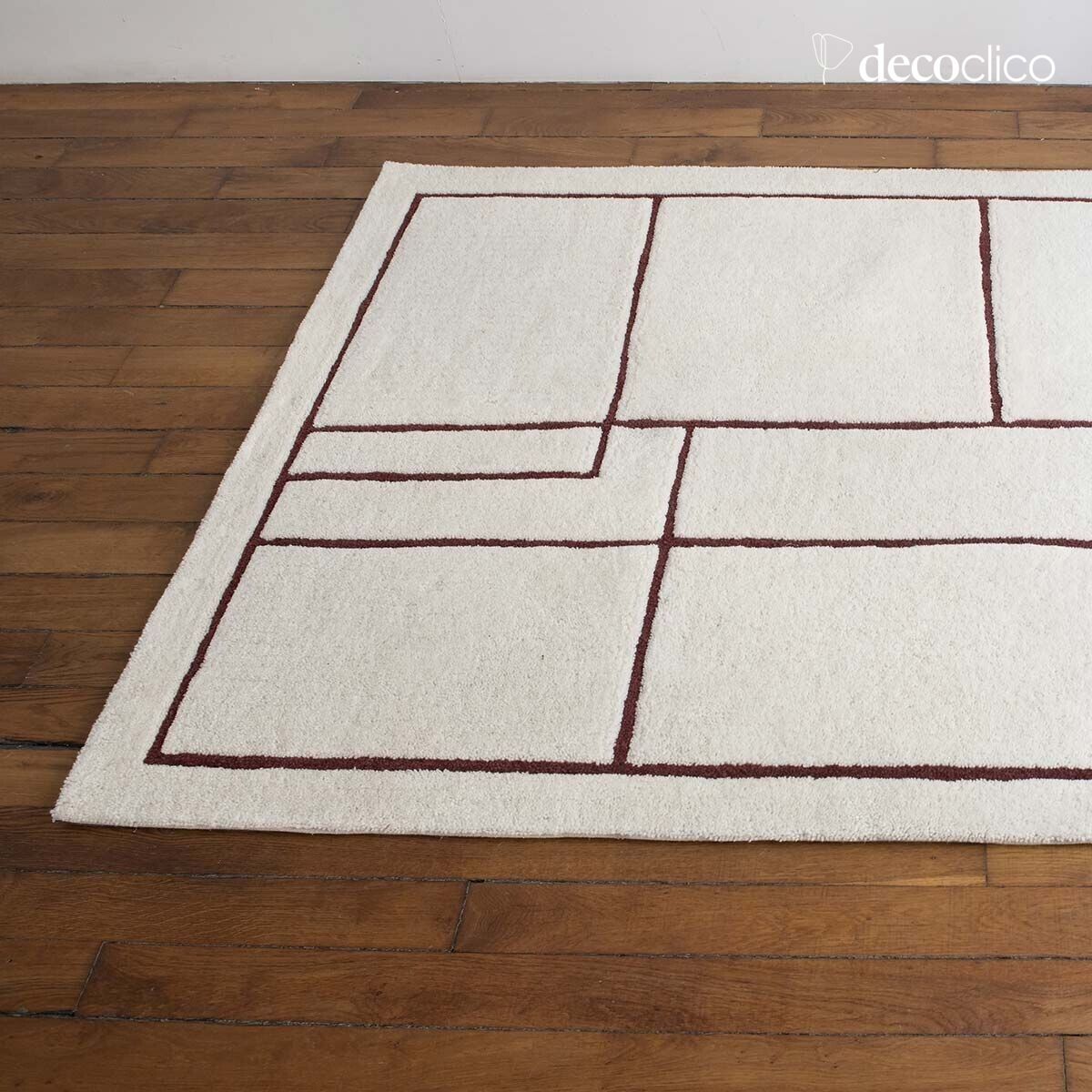 Hand-woven ecru 100% wool carpet with terracotta motifs 140 x 200 cm  Bergen