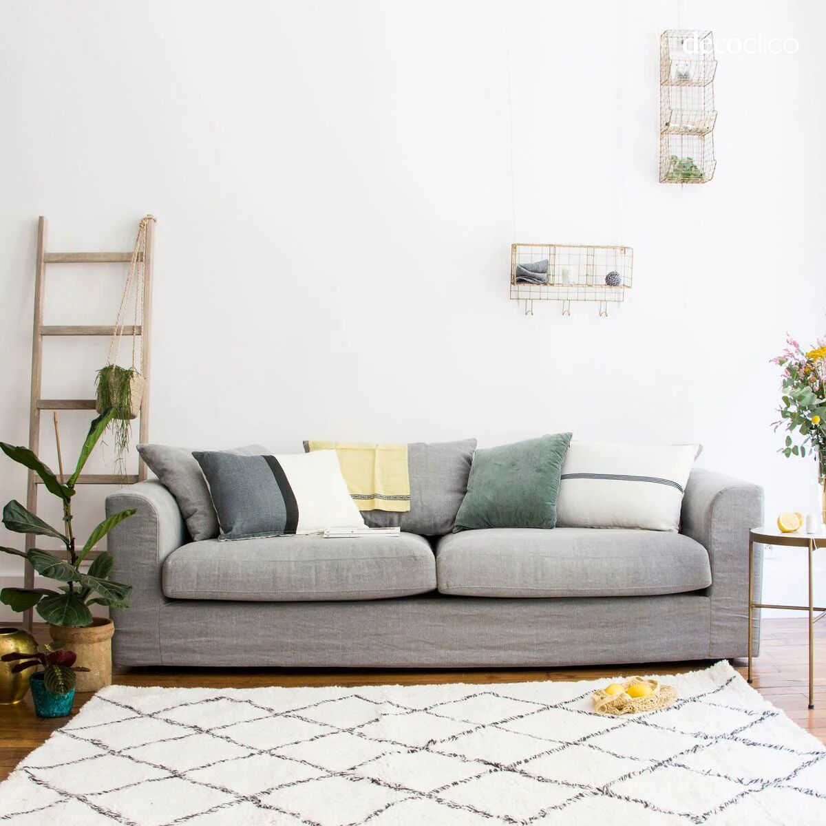 Handgeweven tapijt in Berberstijl 100% wol ecru met houtskoolpatroon 160 x 230 cm Fro