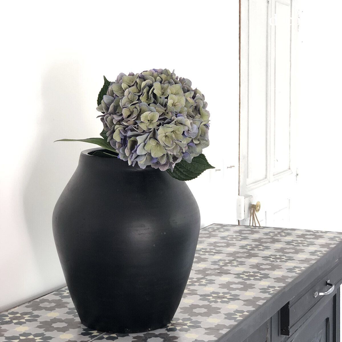 Handmade Alma black terracotta amphora vase