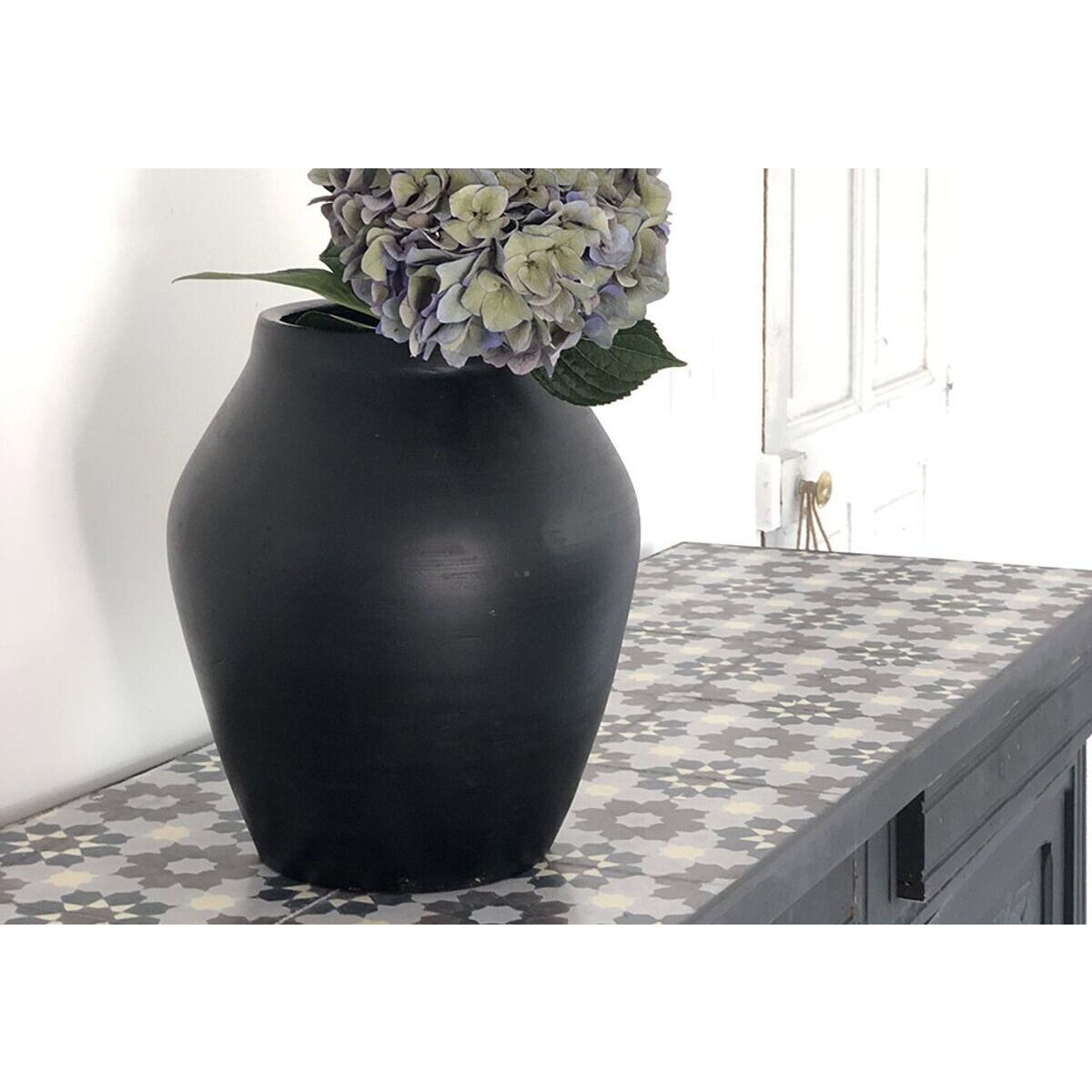 Handmade Alma black terracotta amphora vase