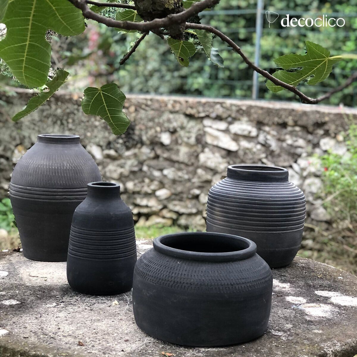 Handmade Petra coal-striped terracotta vase