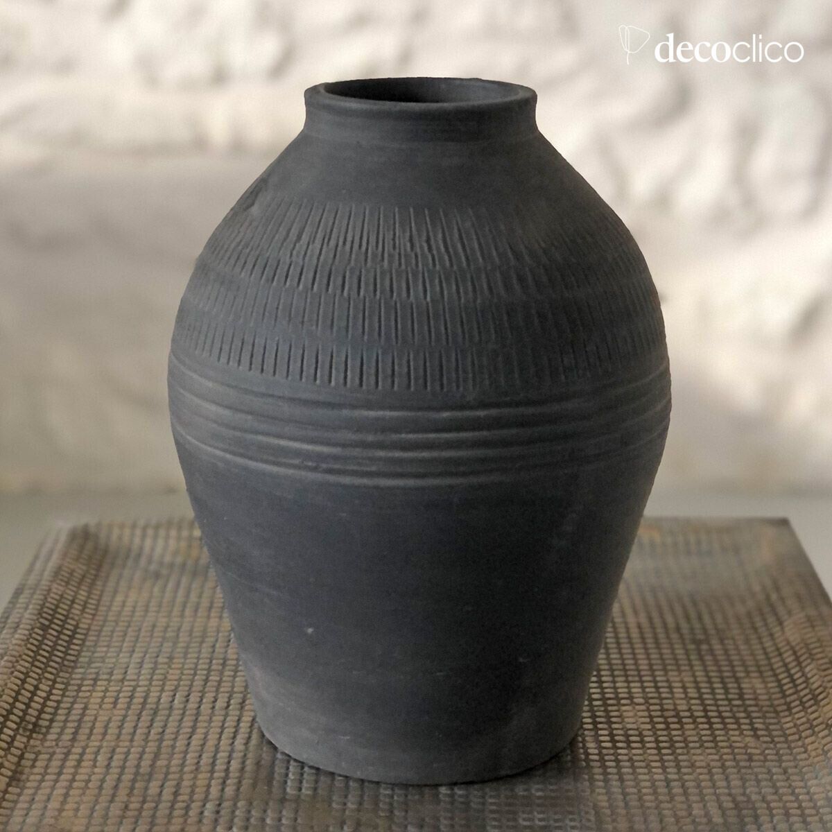 Handmade Petra terracotta vase engraved with charcoal