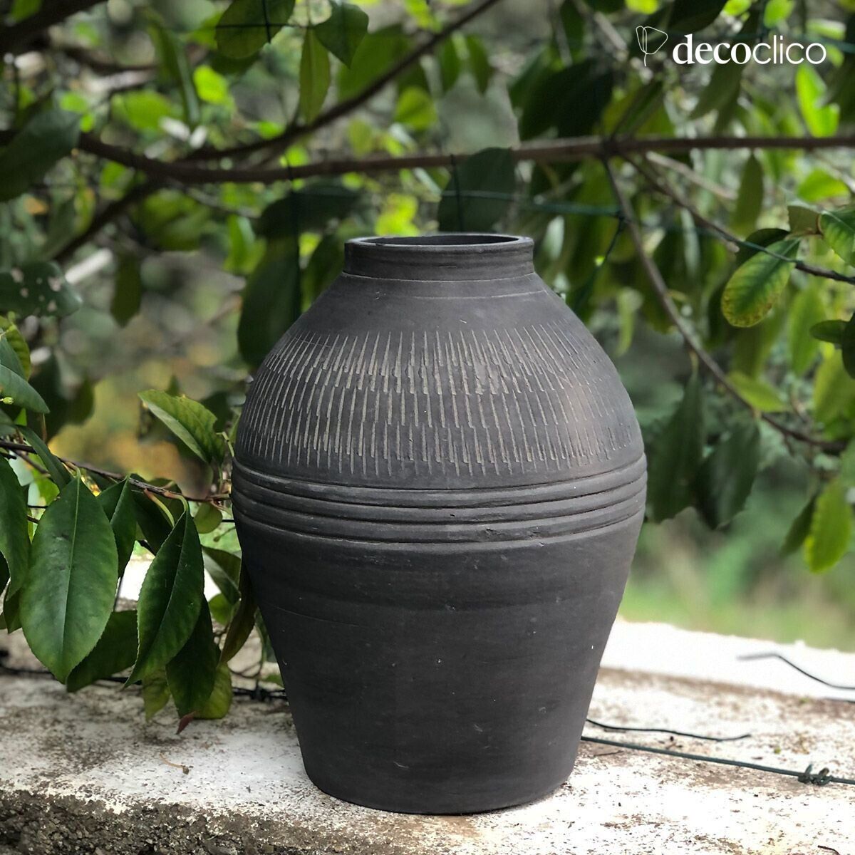 Handmade Petra terracotta vase engraved with charcoal