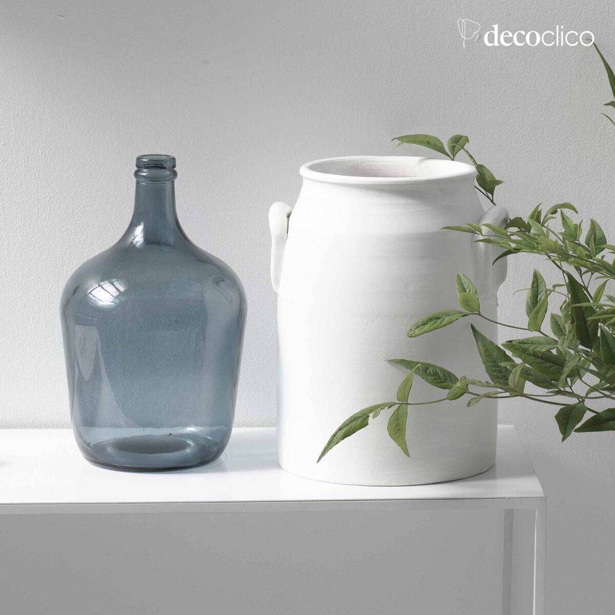 Handmade white terra cotta vase with handles Alma