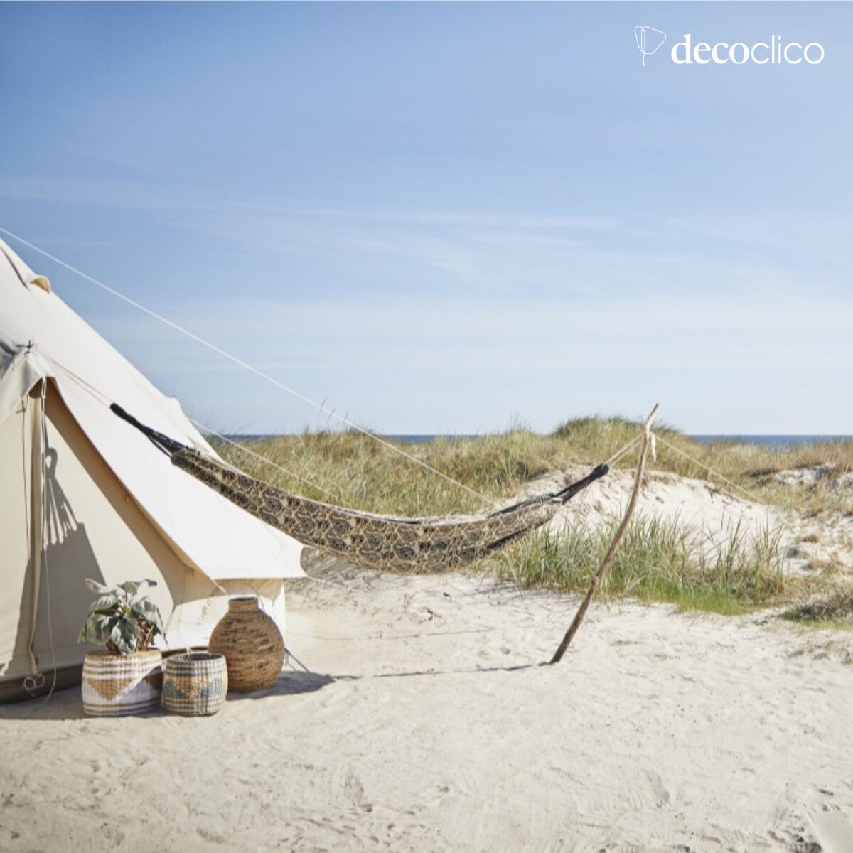 Hängematte aus bedruckter Baumwolle Blockprint Beige Madam Stoltz