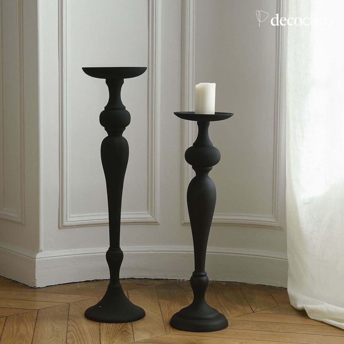 High black metal candlestick H 63 cm Tosca