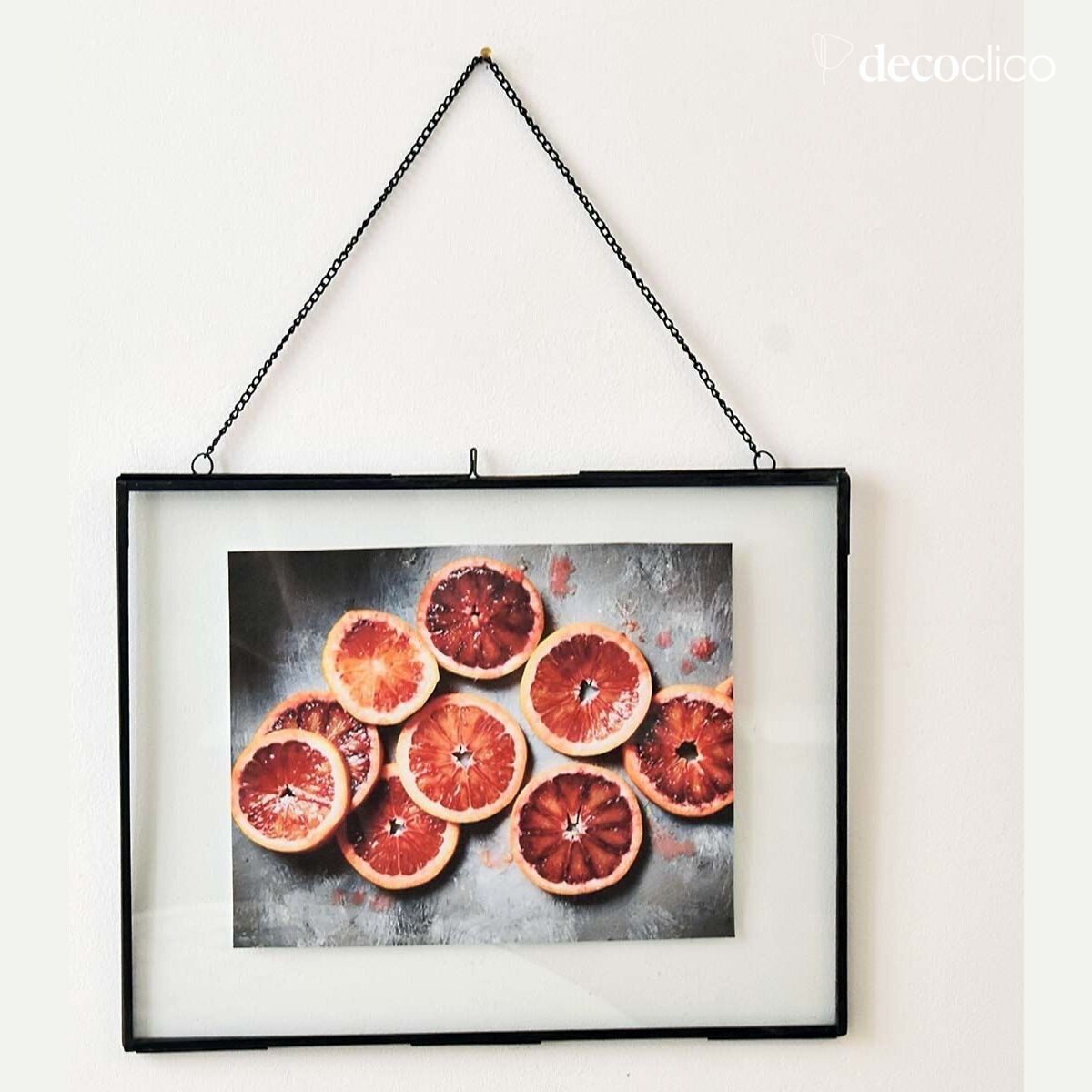 Horizontal photo frame with glass and metal chain, matt black finish 35 x Mira