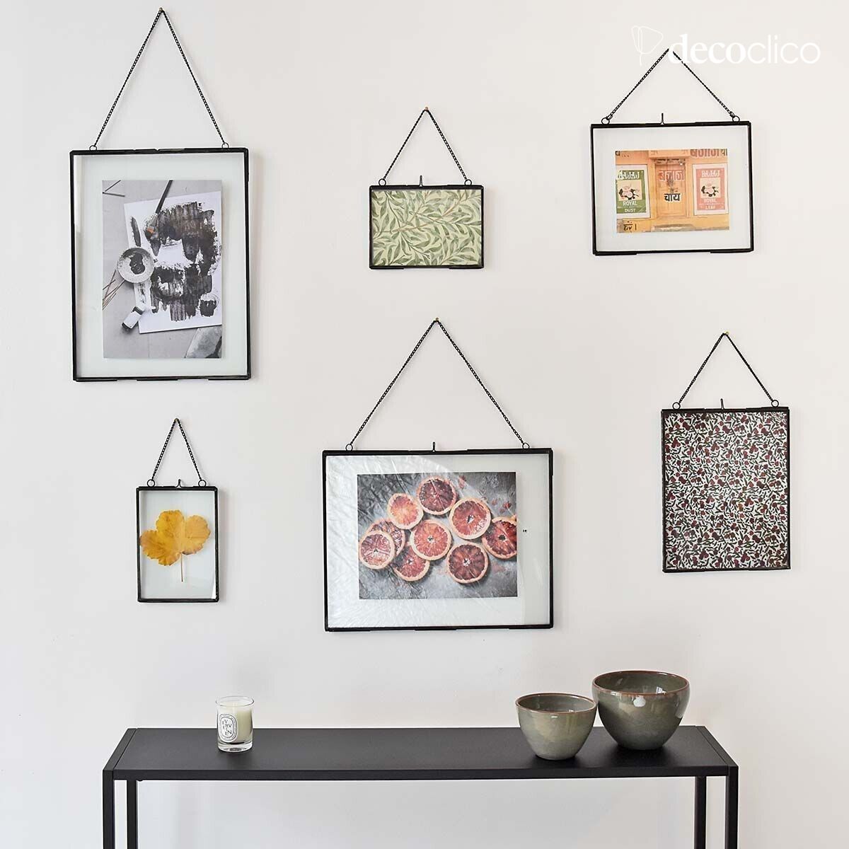 Horizontale fotolijst met glas en metalen ketting in matzwarte afwerking 25 x Mira