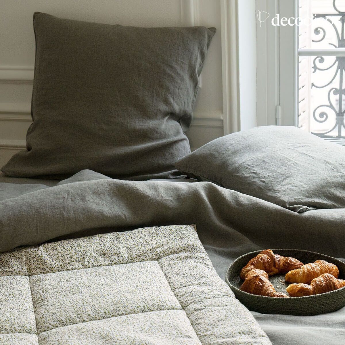 Housse de couette en lin lavé vert de gris - 240x220cm Oslo