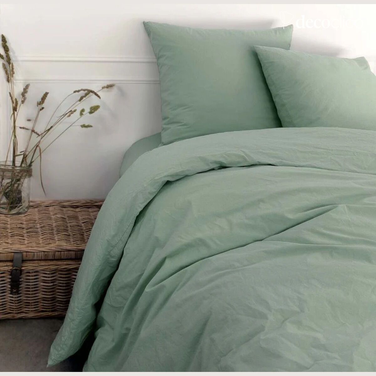 Housse de couette en percale lavée de coton céladon 260x240 cm  Ninon