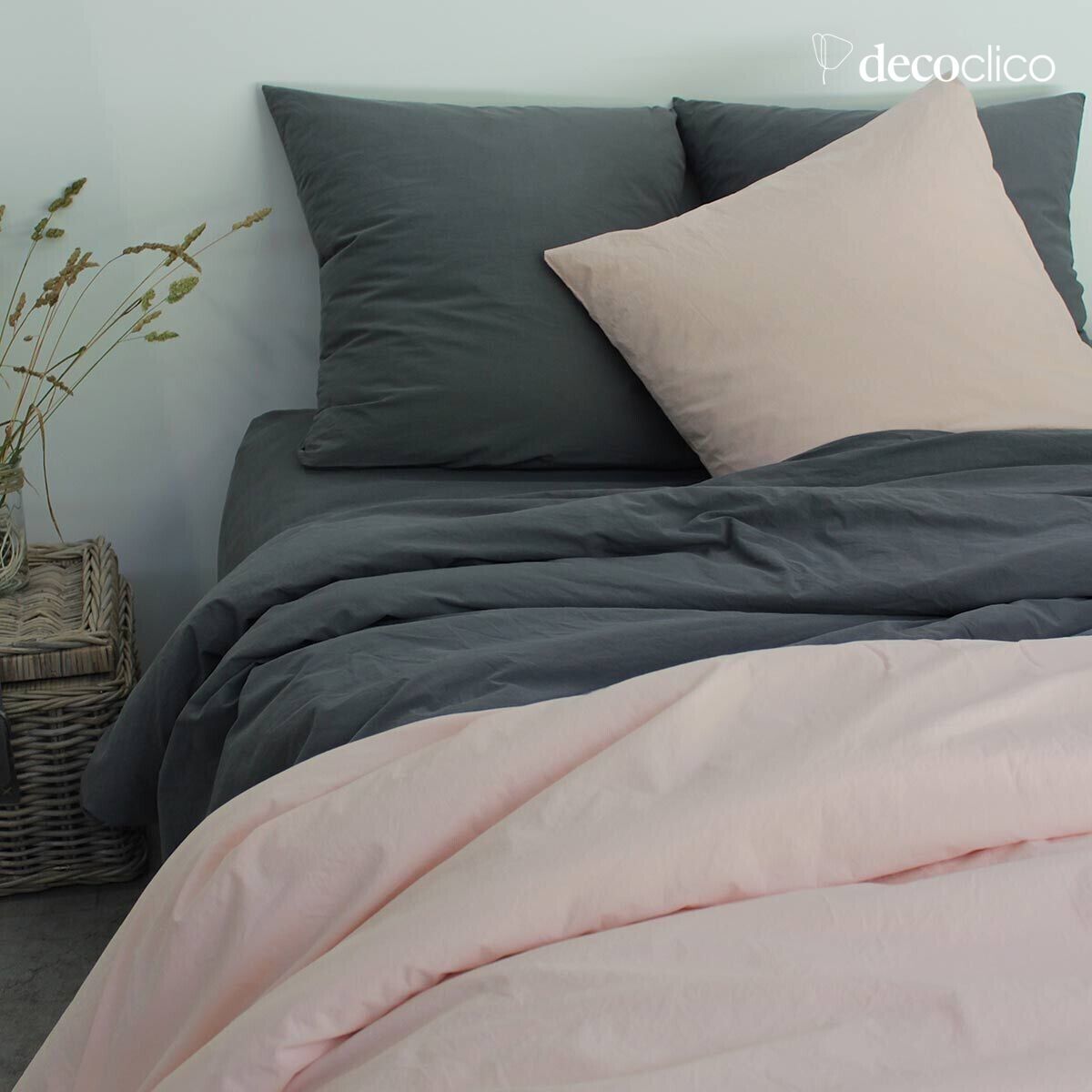 Housse de couette en percale lavée de coton gris ardoise 240x220 cm  Ninon