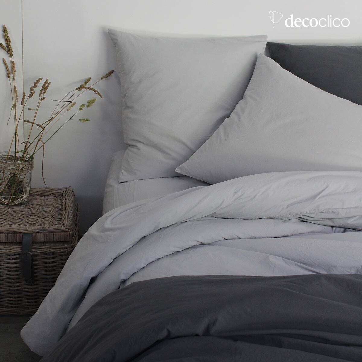 Housse de couette en percale lavée de coton gris clair 140x200 cm  Ninon